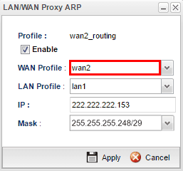 a screenshot of Vigor3900 LAN WAN Proxy ARP